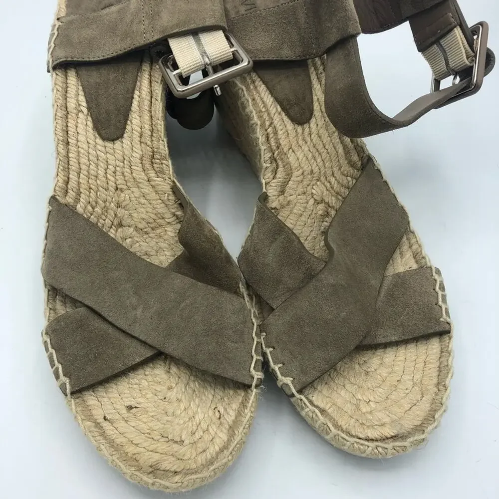 Vince Taupe Leather Espadrille Wedge Sandals Womens 10 Strappy Beachy Casual